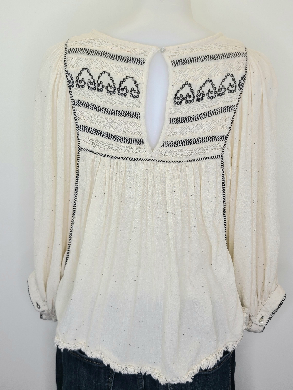 Free People Cyprus Avenue Embroidered Crochet Top Bell Sleeves Ivory Cream Large - Picture 12 of 16